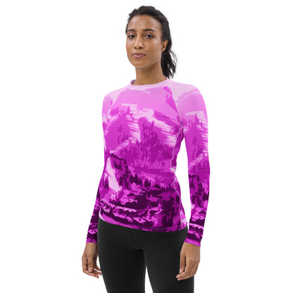 CS0028 - 02008 - Ski Slopes Print Women's Rash Guard (Pink)