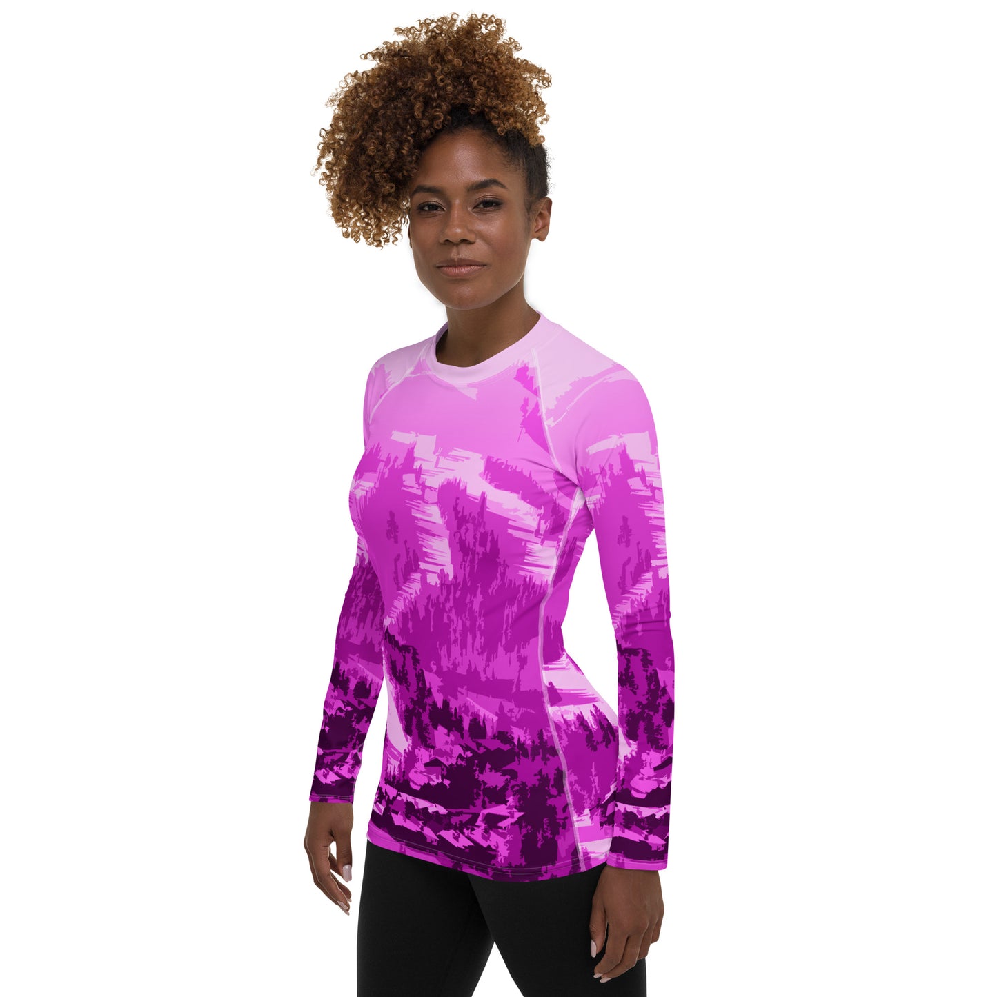 CS0028 - 02008 - Ski Slopes Print Women's Rash Guard (Pink)