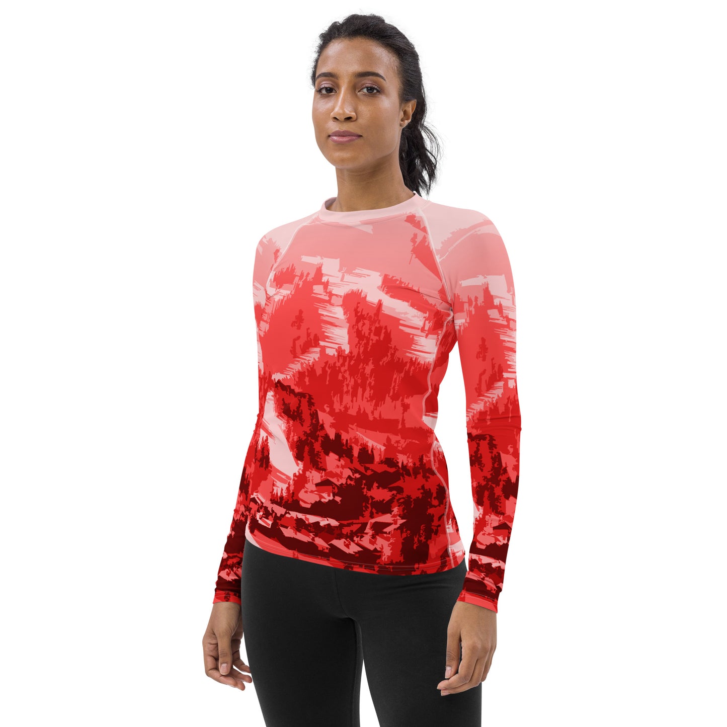 CS0028 - 02008 - Ski Slopes Print Women's Rash Guard (Red)