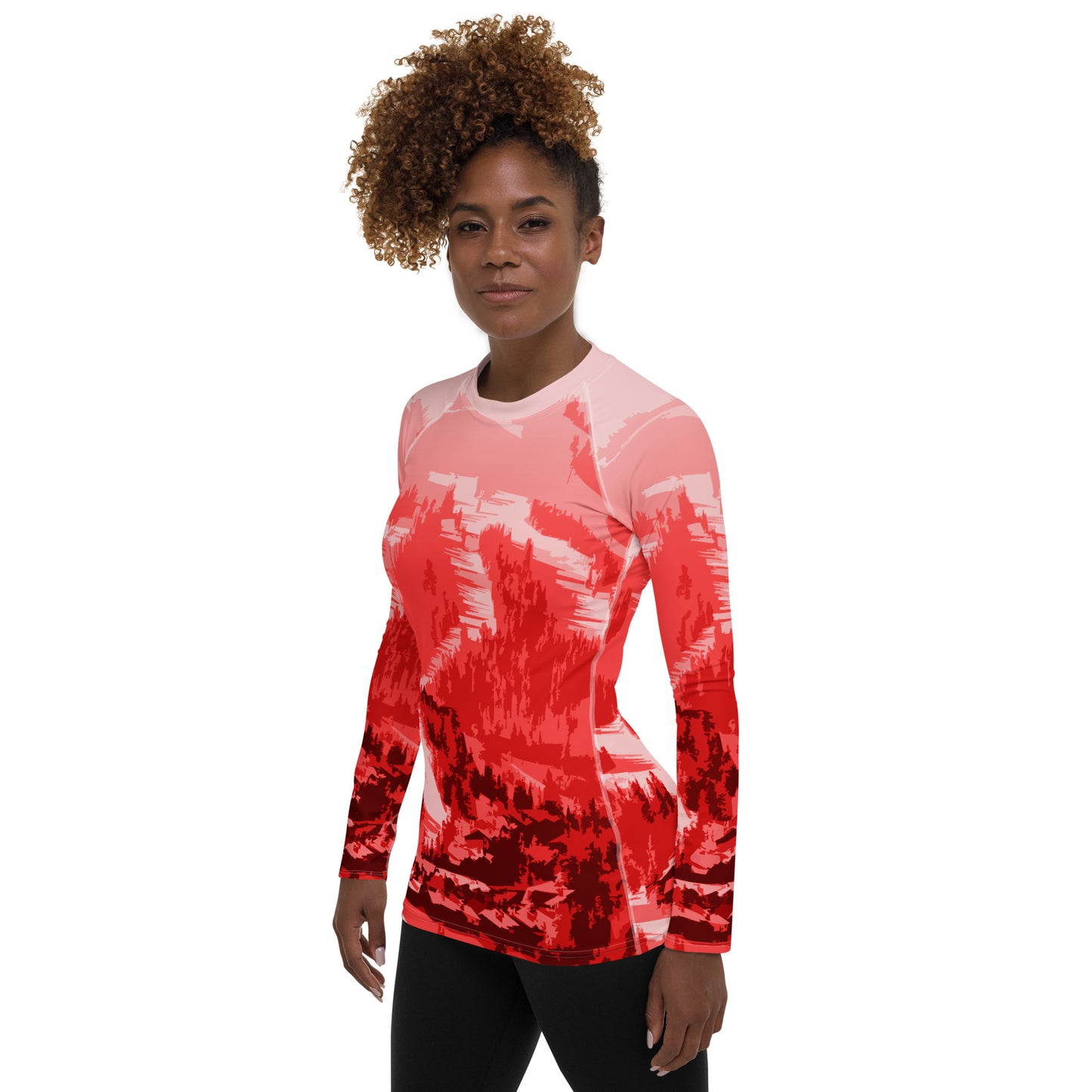 CS0028 - 02008 - Ski Slopes Print Women's Rash Guard (Red)