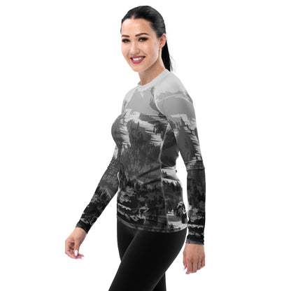 CS0028 - 02008 - Ski Slope Print Women's Rash Guar (Gray)