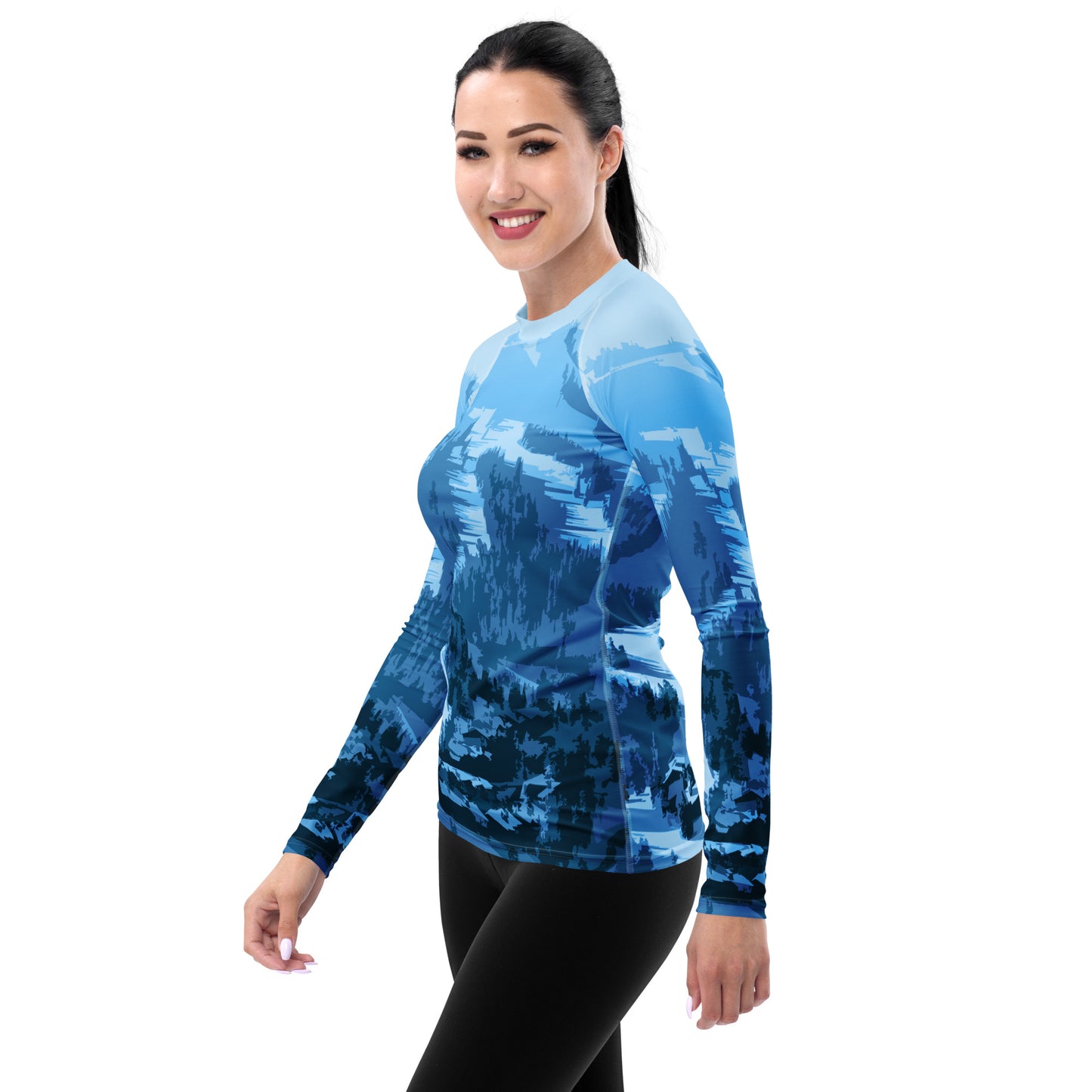 CS0028 - 02008 - Ski Slopes Print Women's Rash Guard (Blue)