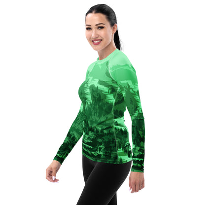 CS0028 - 02008 - Ski Slopes Print Women's Rash Guard (Green)