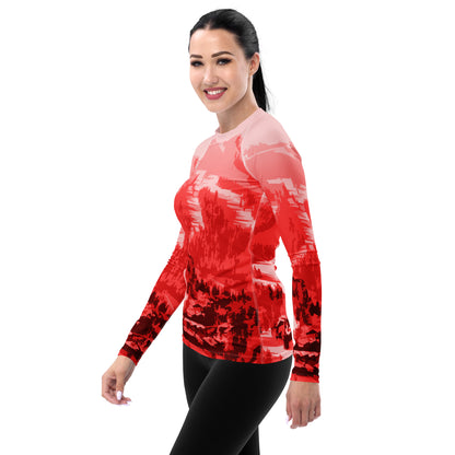 CS0028 - 02008 - Ski Slopes Print Women's Rash Guard (Red)