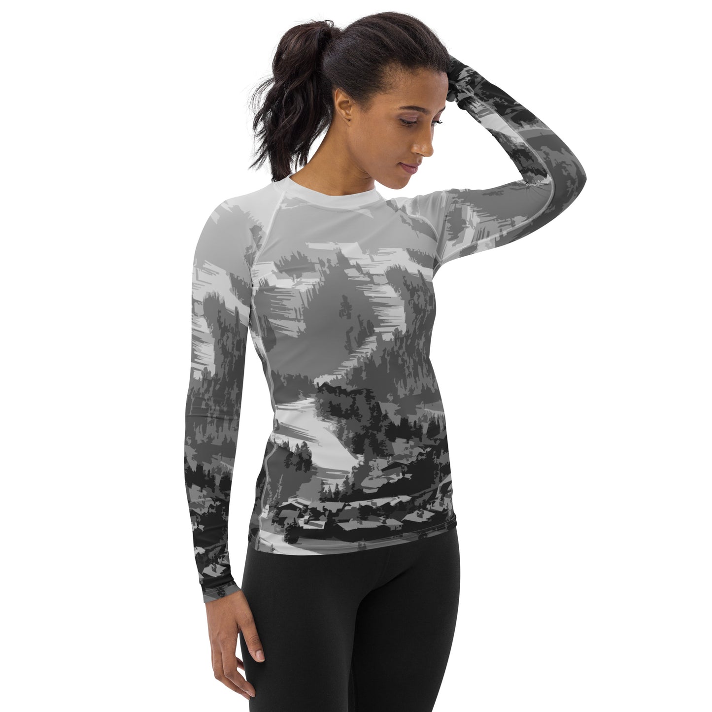 CS0028 - 02008 - Ski Slope Print Women's Rash Guar (Gray)