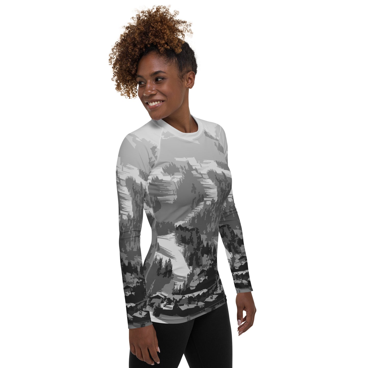 CS0028 - 02008 - Ski Slope Print Women's Rash Guar (Gray)