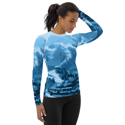 CS0028 - 02008 - Ski Slopes Print Women's Rash Guard (Blue)