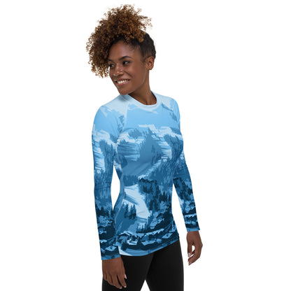 CS0028 - 02008 - Ski Slopes Print Women's Rash Guard (Blue)