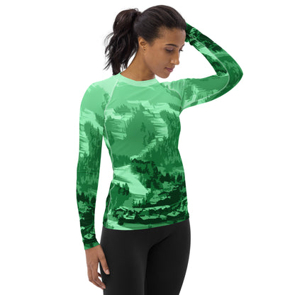 CS0028 - 02008 - Ski Slopes Print Women's Rash Guard (Green)