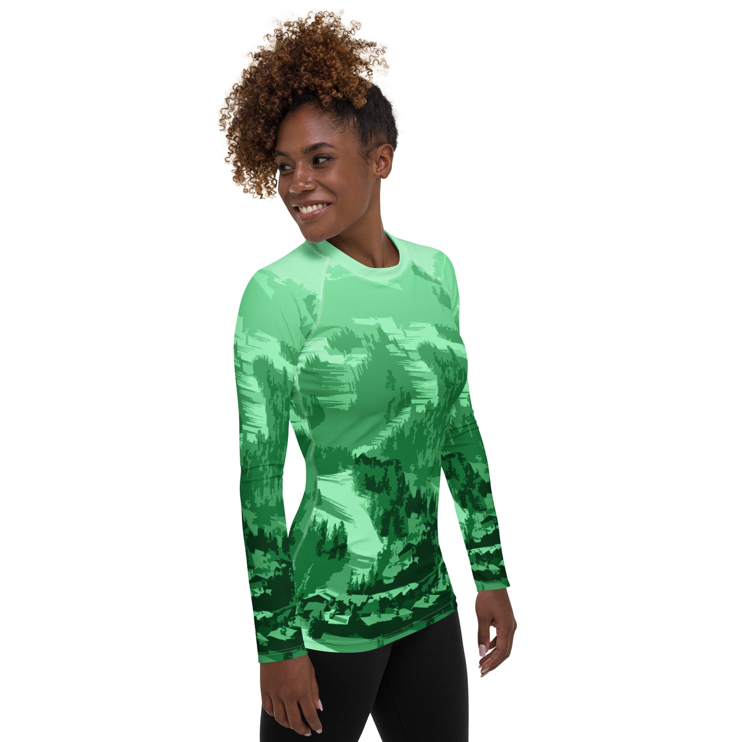 CS0028 - 02008 - Ski Slopes Print Women's Rash Guard (Green)