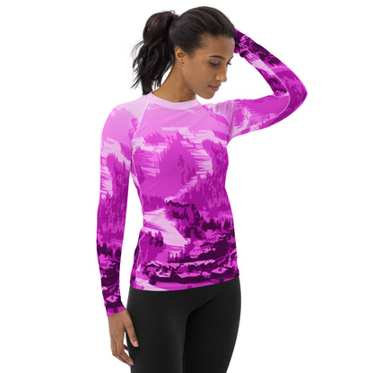 CS0028 - 02008 - Ski Slopes Print Women's Rash Guard (Pink)