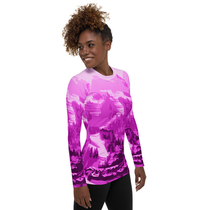 CS0028 - 02008 - Ski Slopes Print Women's Rash Guard (Pink)