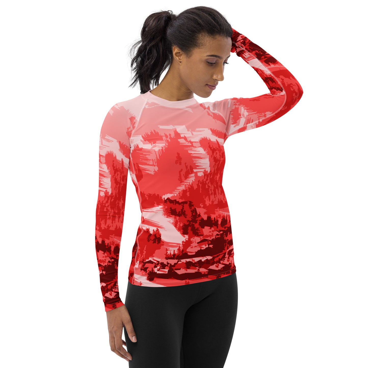 CS0028 - 02008 - Ski Slopes Print Women's Rash Guard (Red)