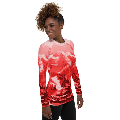 CS0028 - 02008 - Ski Slopes Print Women's Rash Guard (Red)