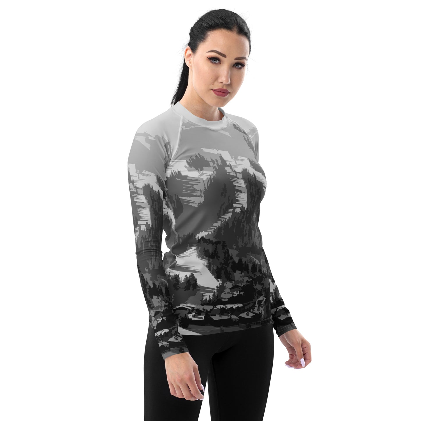 CS0028 - 02008 - Ski Slope Print Women's Rash Guar (Gray)