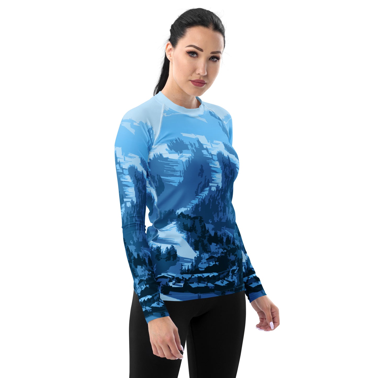 CS0028 - 02008 - Ski Slopes Print Women's Rash Guard (Blue)