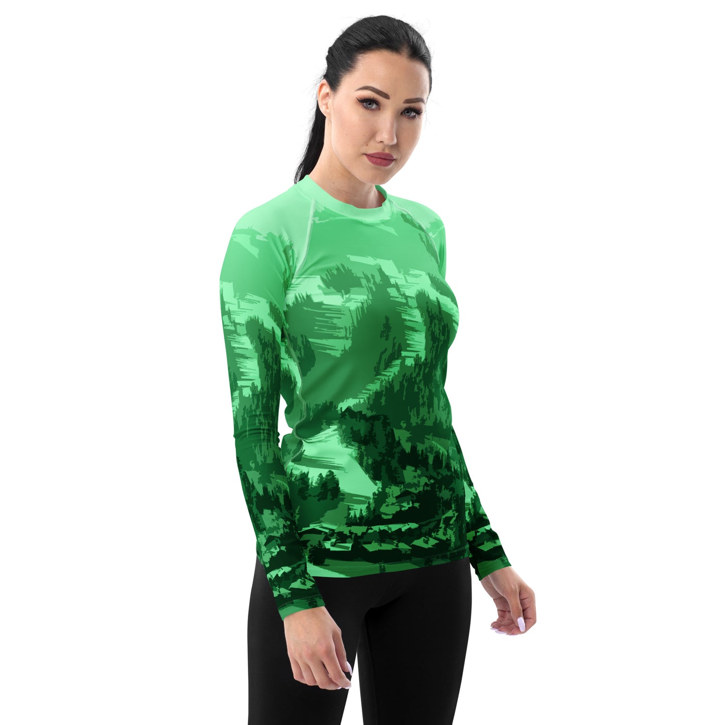 CS0028 - 02008 - Ski Slopes Print Women's Rash Guard (Green)