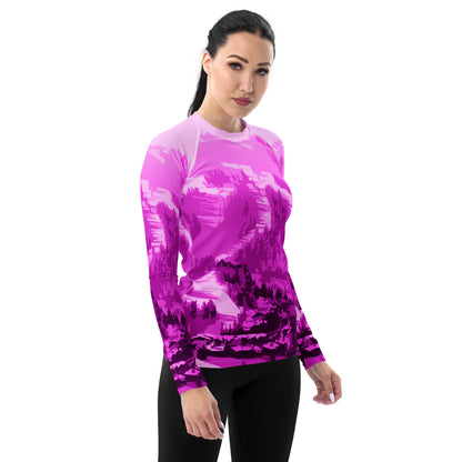 CS0028 - 02008 - Ski Slopes Print Women's Rash Guard (Pink)