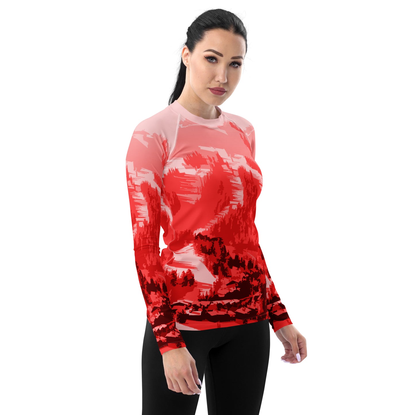 CS0028 - 02008 - Ski Slopes Print Women's Rash Guard (Red)