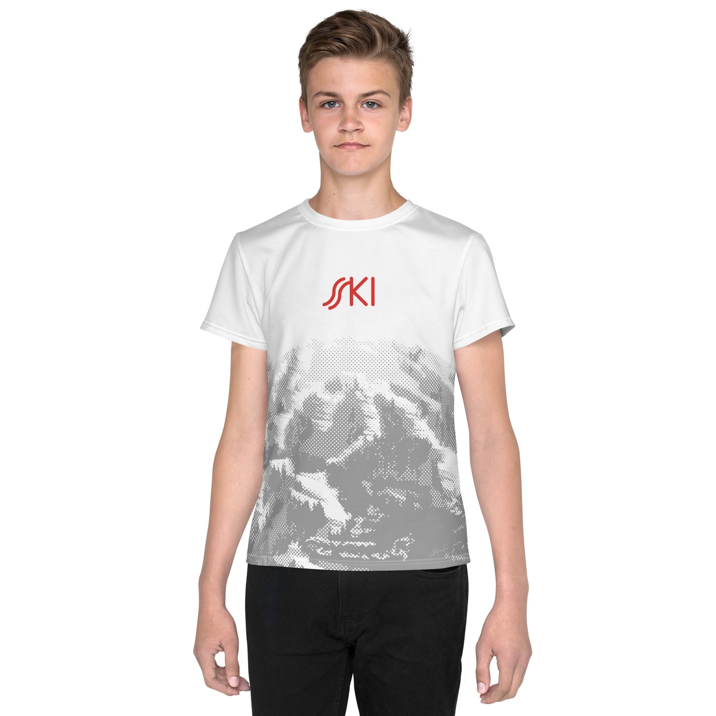 CS0030 - 03001 - AOP SKI Tracks Print Youth crew neck t-shirt