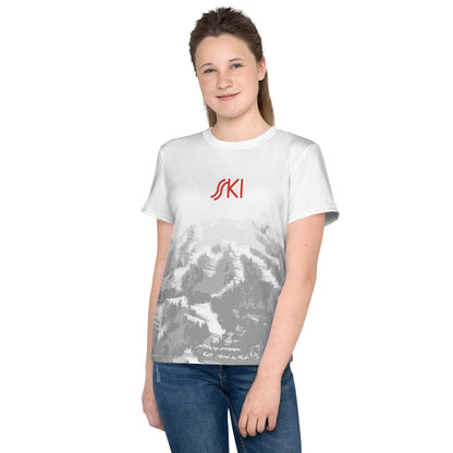 CS0030 - 03001 - AOP SKI Tracks Print Youth crew neck t-shirt