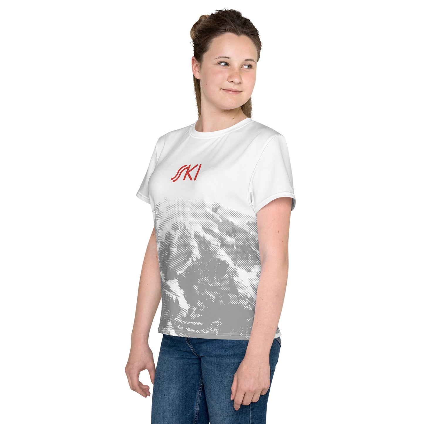 CS0030 - 03001 - AOP SKI Tracks Print Youth crew neck t-shirt