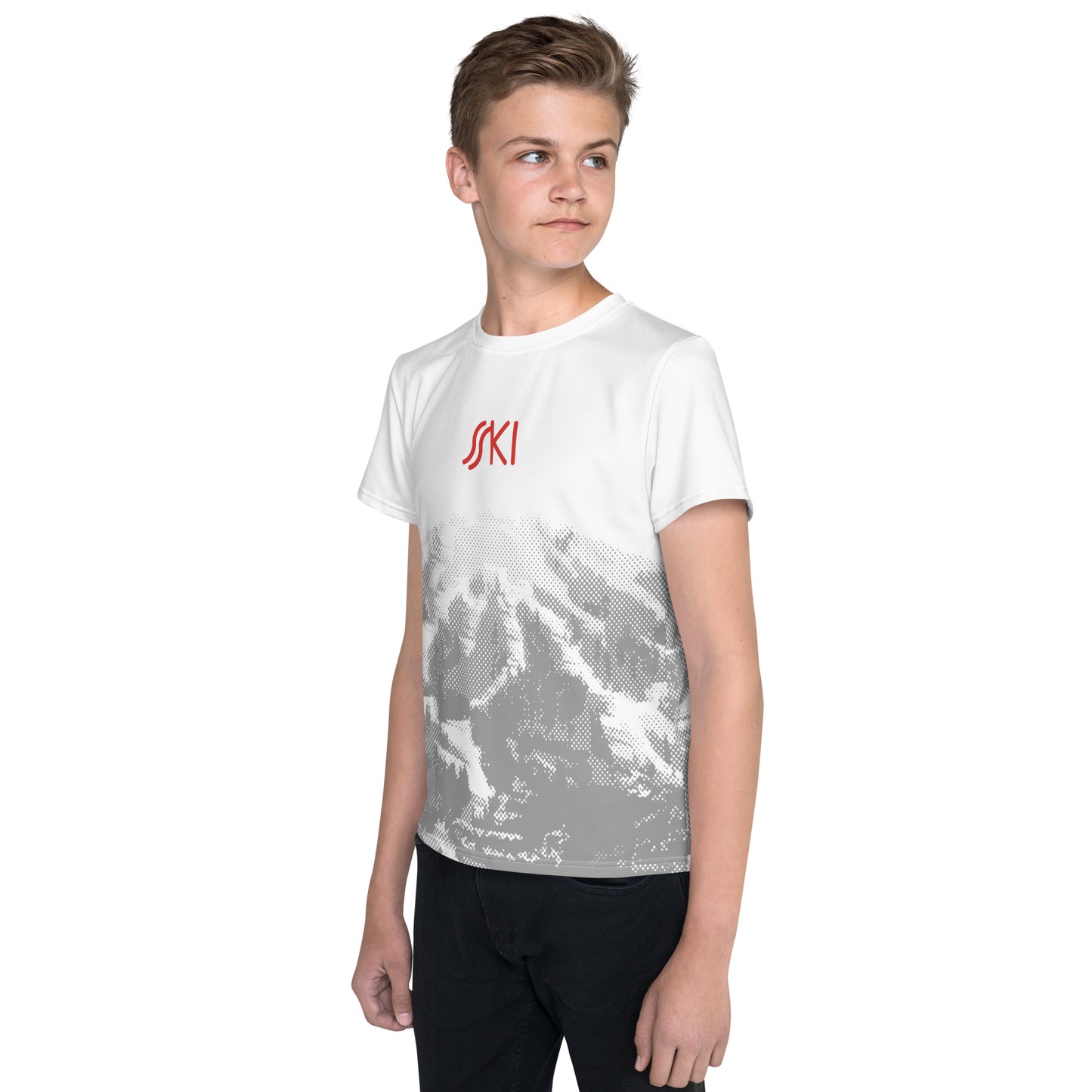 CS0030 - 03001 - AOP SKI Tracks Print Youth crew neck t-shirt