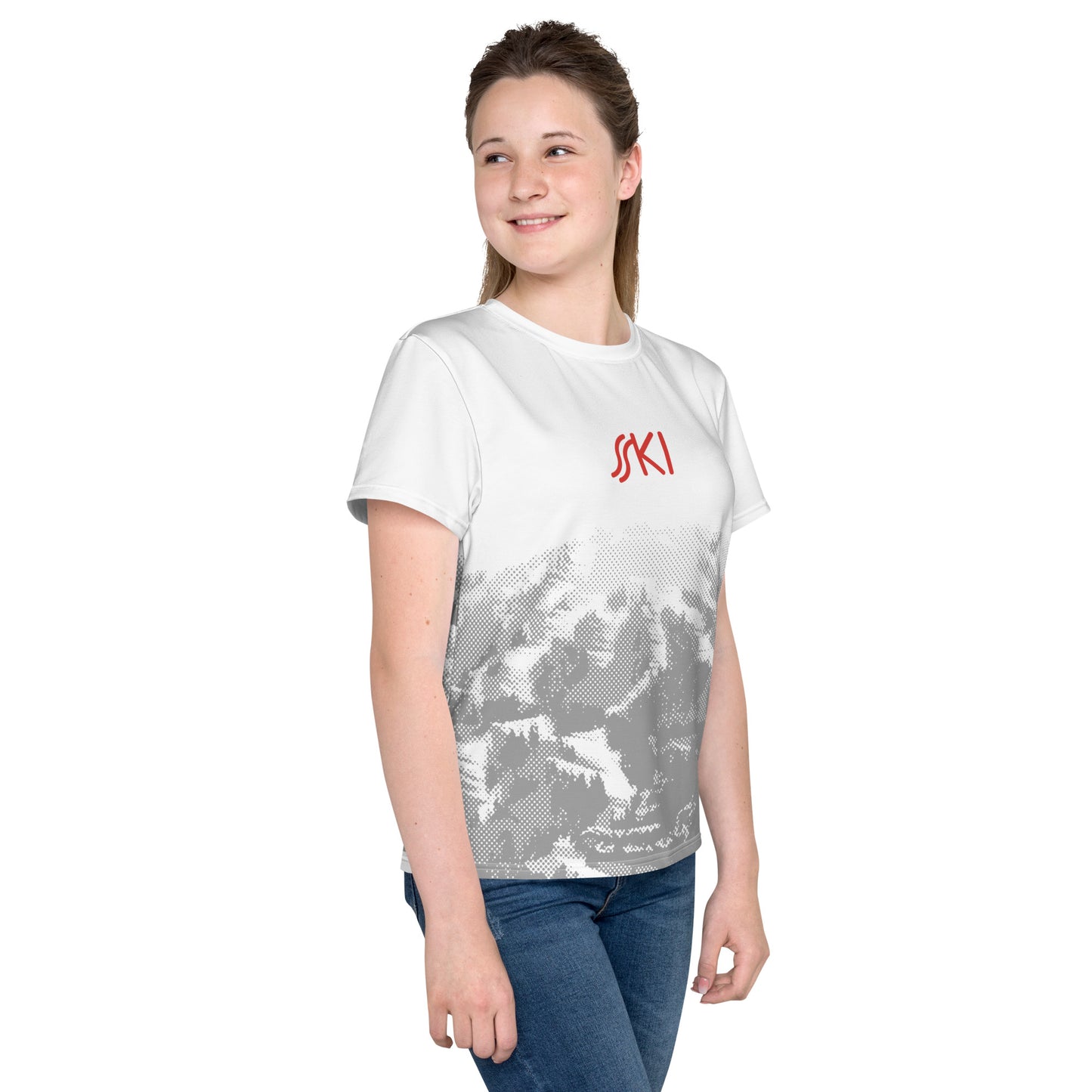 CS0030 - 03001 - AOP SKI Tracks Print Youth crew neck t-shirt