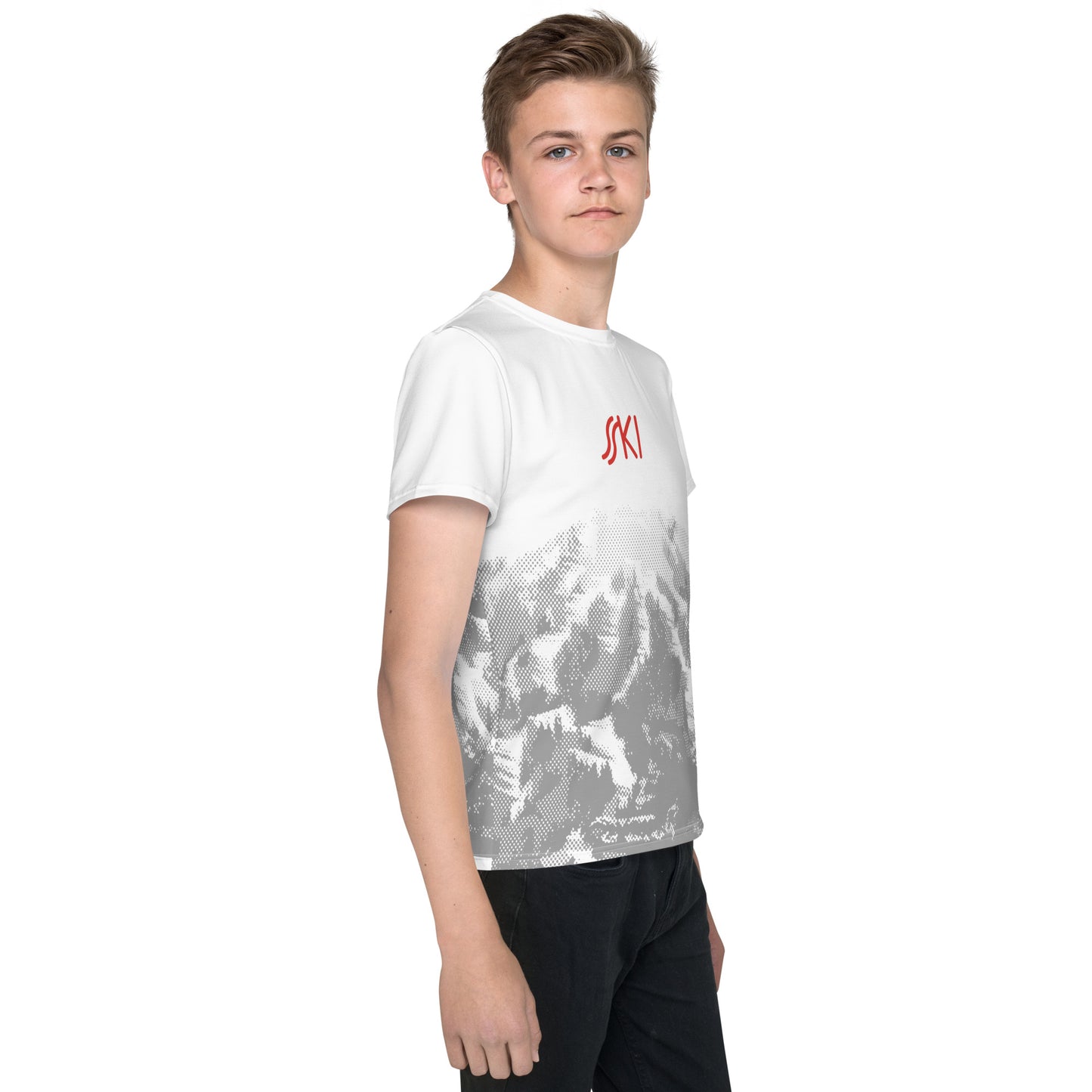 CS0030 - 03001 - AOP SKI Tracks Print Youth crew neck t-shirt