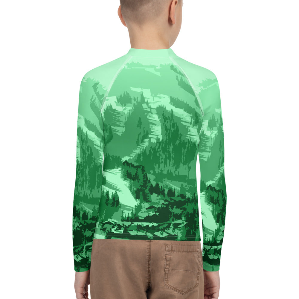 CS0028 - 03008 - Ski Slopes Print Youth Rash Guard (Green)