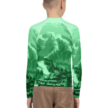 CS0028 - 03008 - Ski Slopes Print Youth Rash Guard (Green)