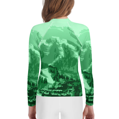 CS0028 - 03008 - Ski Slopes Print Youth Rash Guard (Green)