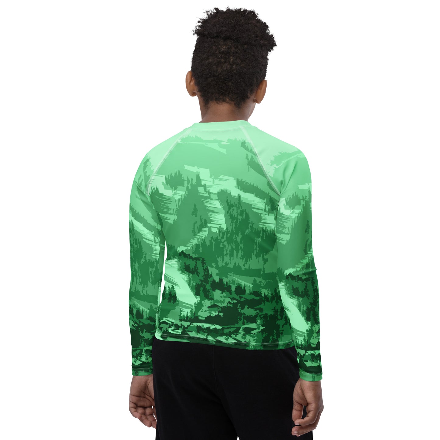 CS0028 - 03008 - Ski Slopes Print Youth Rash Guard (Green)