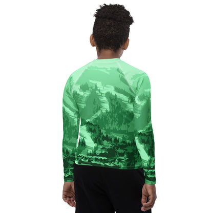 CS0028 - 03008 - Ski Slopes Print Youth Rash Guard (Green)