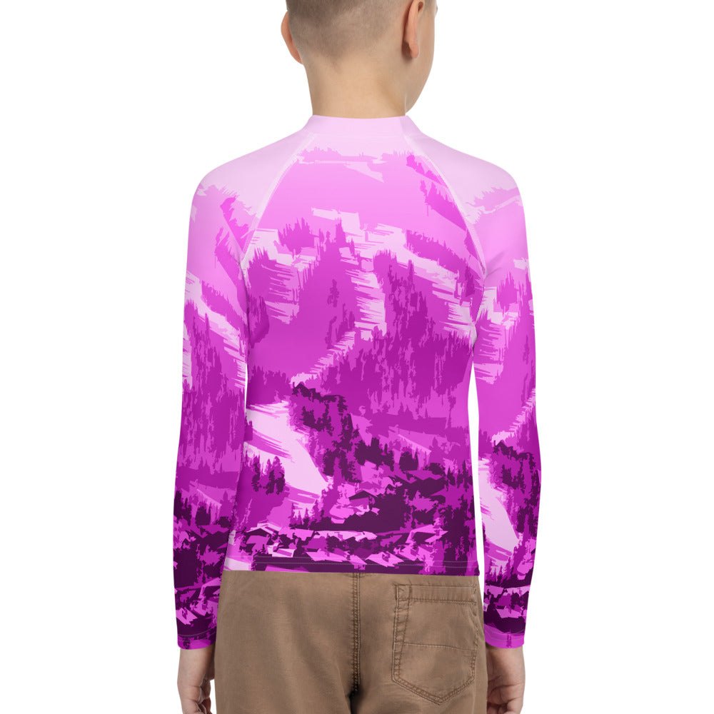 CS0028 - 03008 - Ski Slopes Print Youth Rash Guard (Pink)