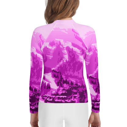 CS0028 - 03008 - Ski Slopes Print Youth Rash Guard (Pink)