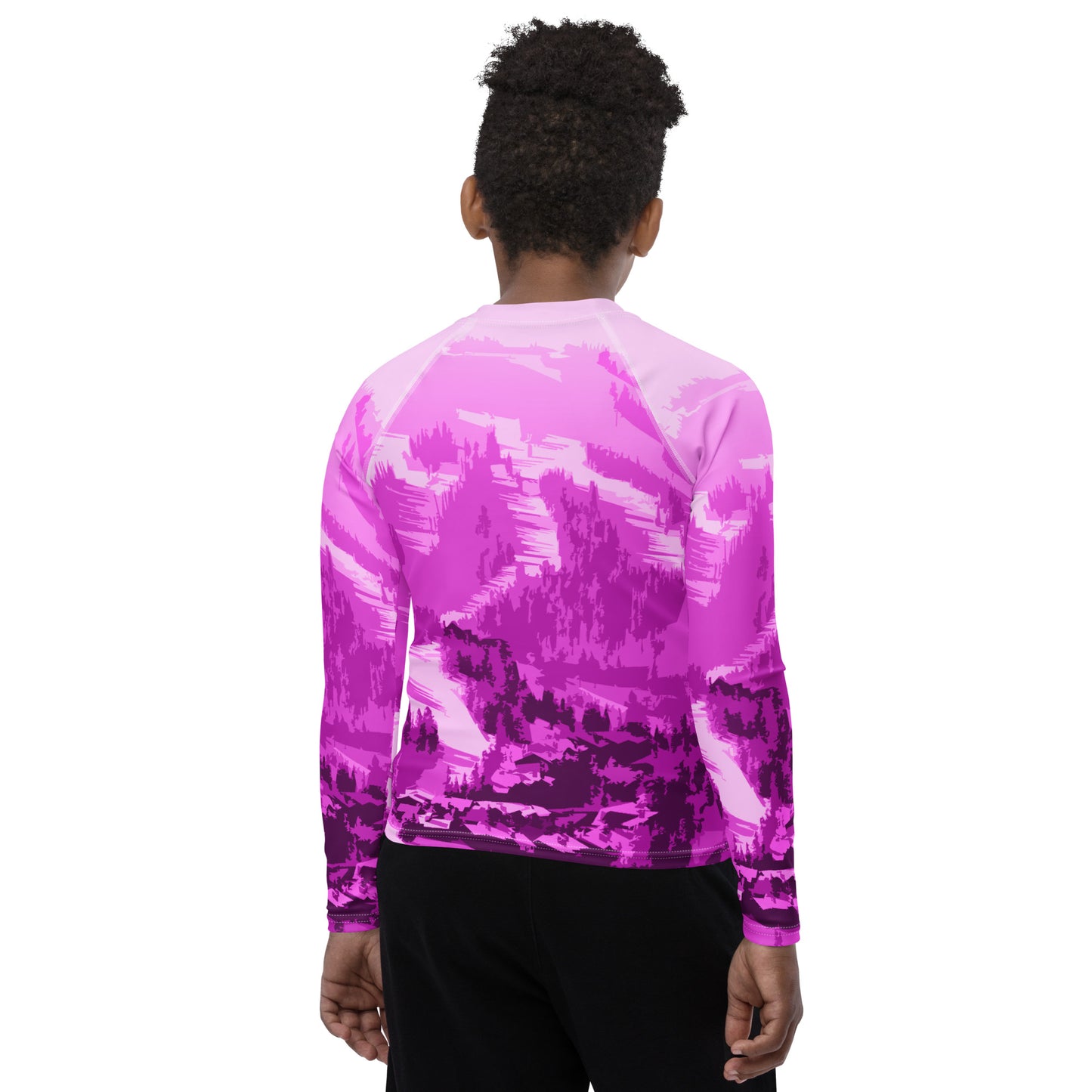 CS0028 - 03008 - Ski Slopes Print Youth Rash Guard (Pink)