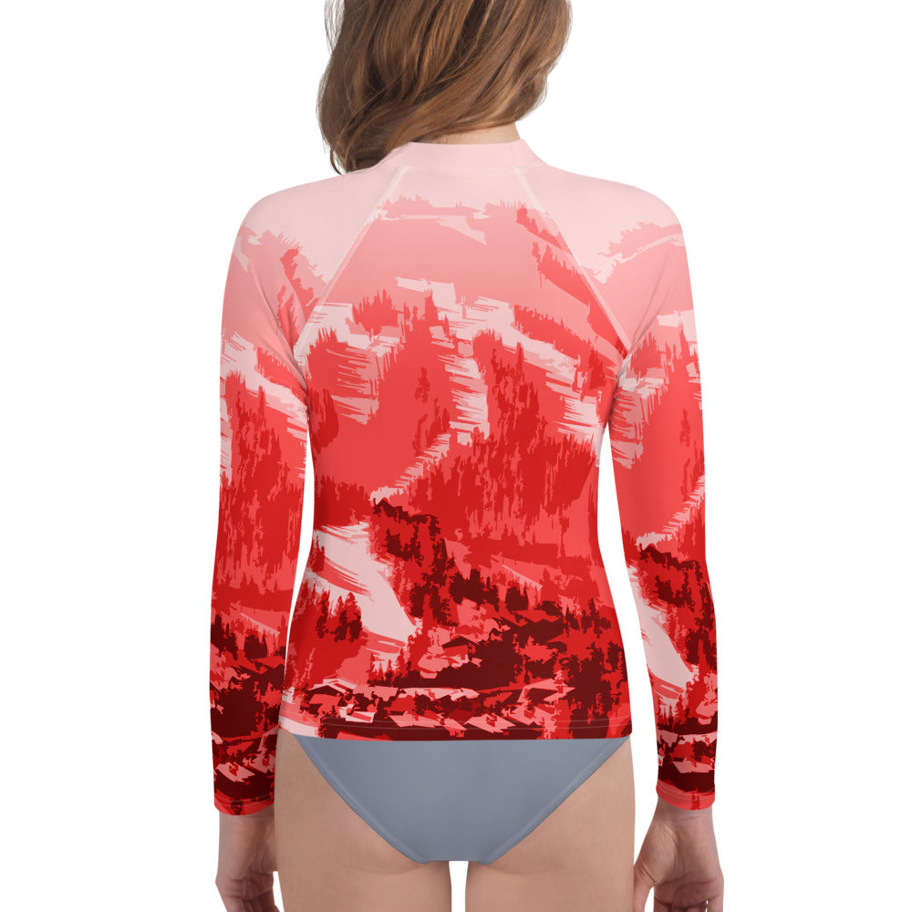 CS0028 - 03008 - Ski Slopes Print Youth Rash Guard (RED)