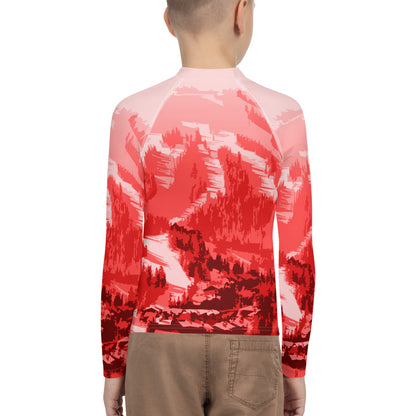 CS0028 - 03008 - Ski Slopes Print Youth Rash Guard (RED)