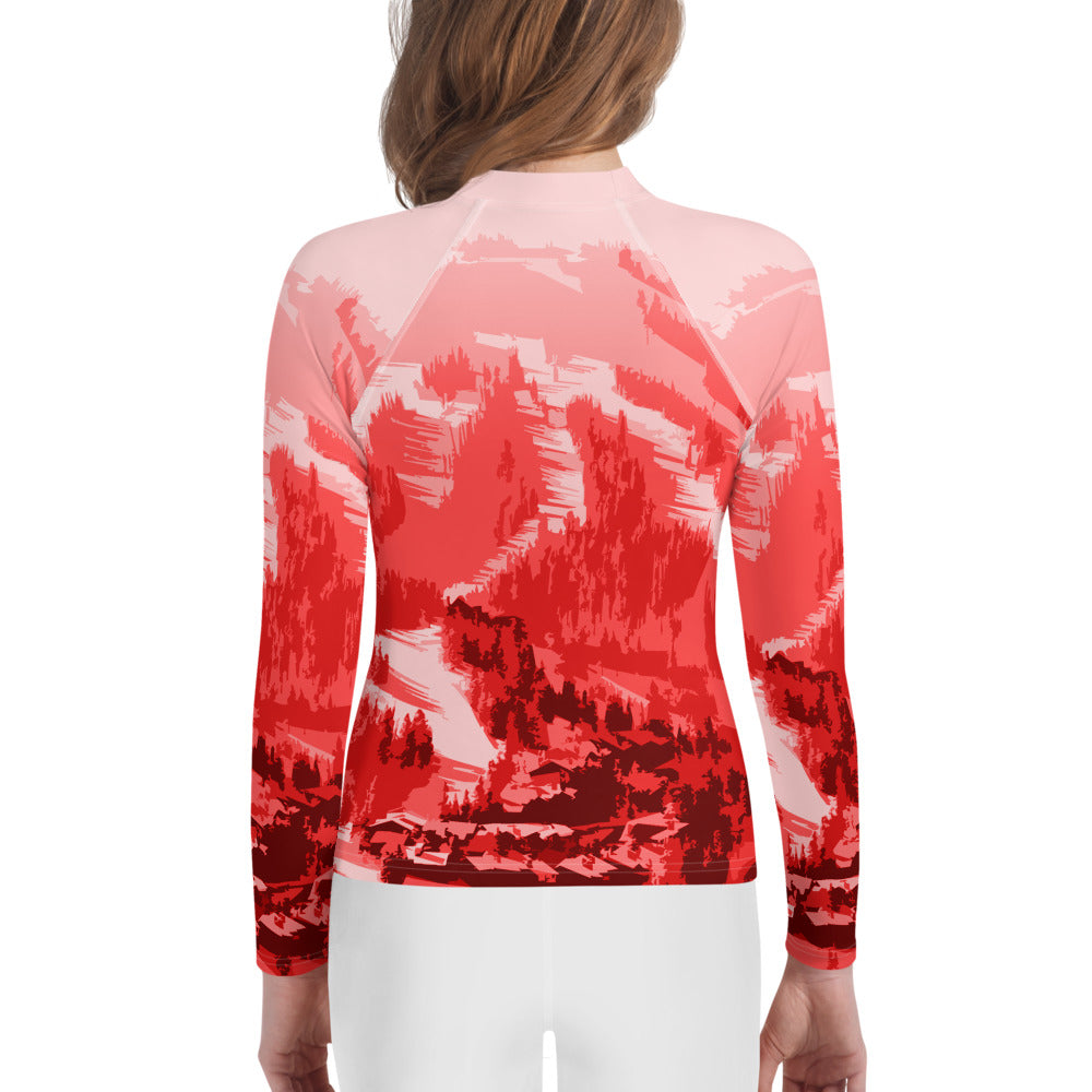 CS0028 - 03008 - Ski Slopes Print Youth Rash Guard (RED)