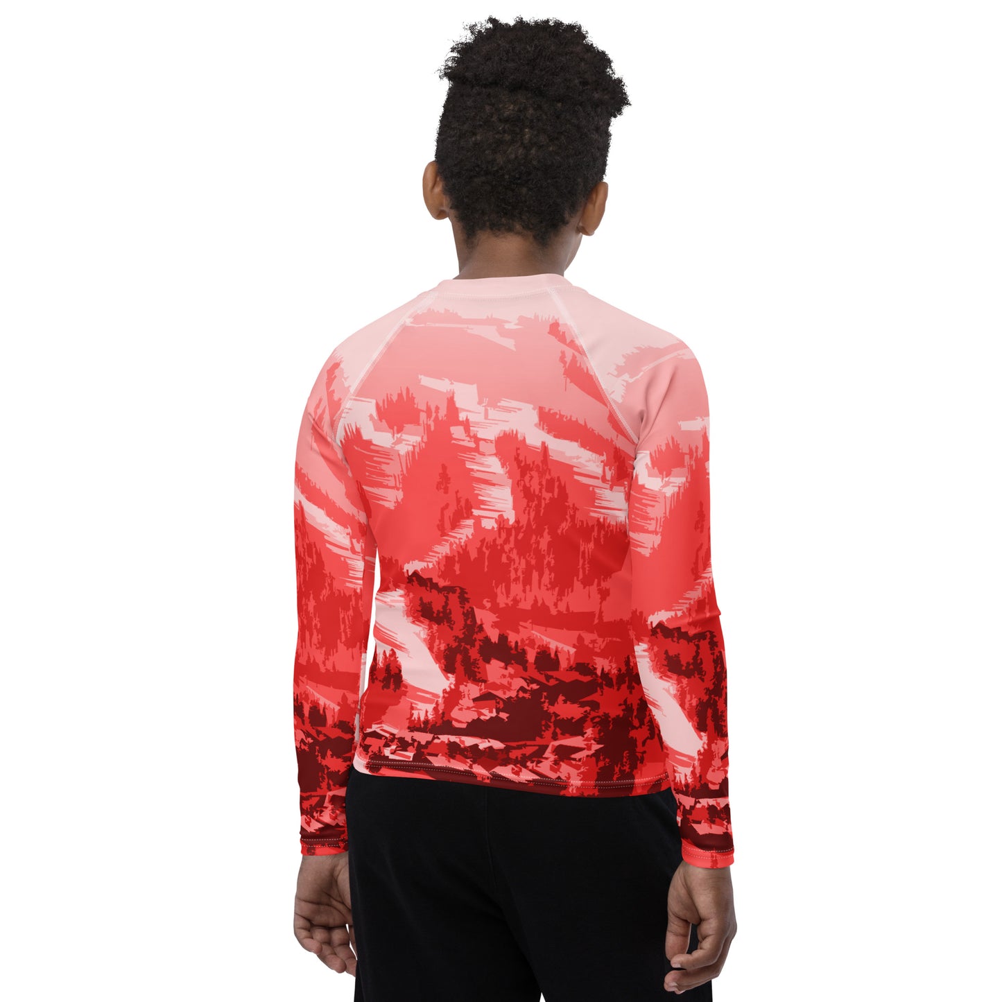 CS0028 - 03008 - Ski Slopes Print Youth Rash Guard (RED)