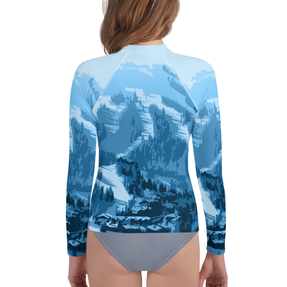 CS0028 - 03008 - Ski Slopes Print Youth Rash Guard (Blue)