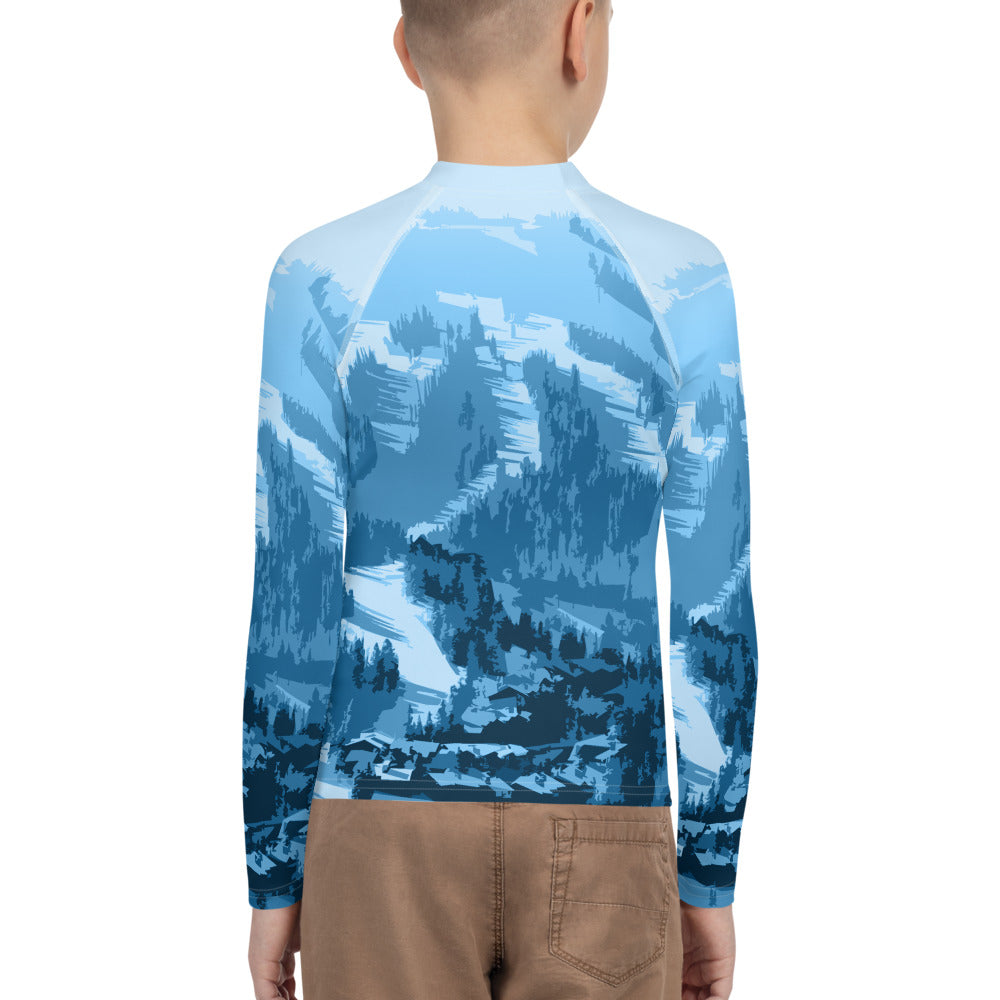 CS0028 - 03008 - Ski Slopes Print Youth Rash Guard (Blue)