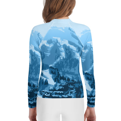 CS0028 - 03008 - Ski Slopes Print Youth Rash Guard (Blue)