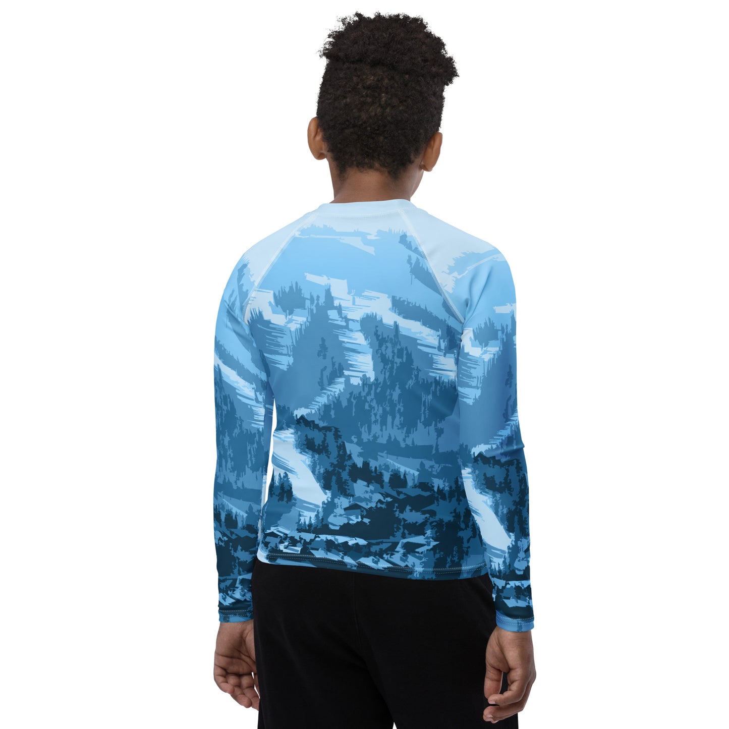 CS0028 - 03008 - Ski Slopes Print Youth Rash Guard (Blue)