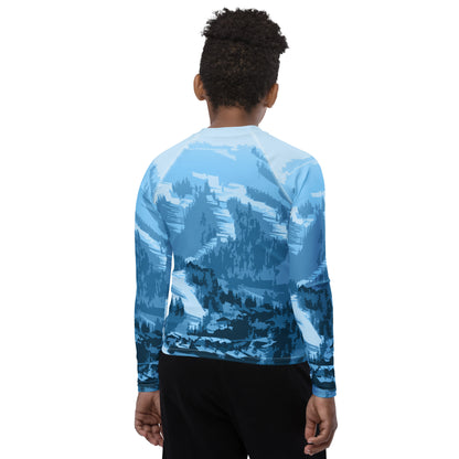 CS0028 - 03008 - Ski Slopes Print Youth Rash Guard (Blue)