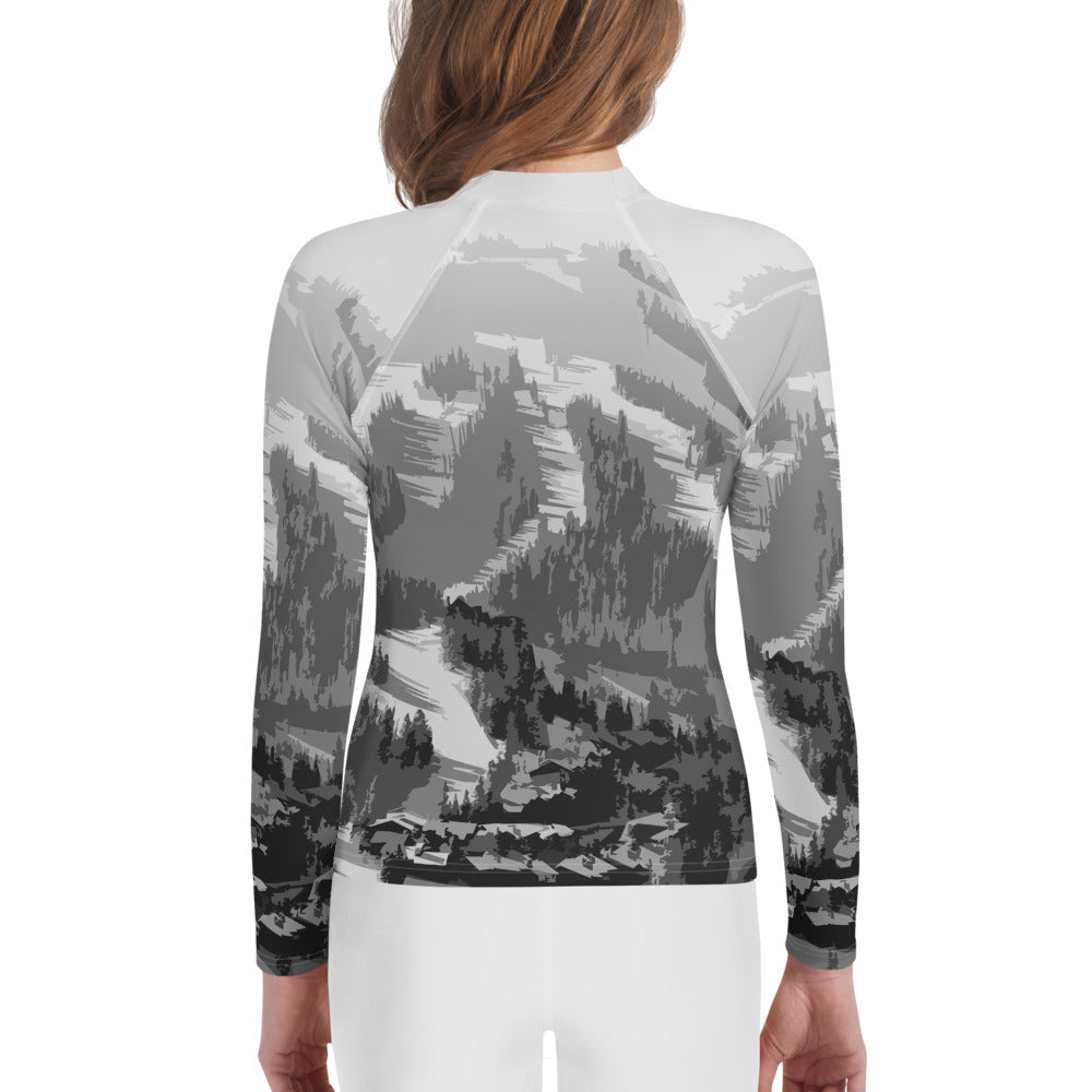 CS0028 - 03008 - Ski Slopes Pring Youth Rash Guard (Gray)