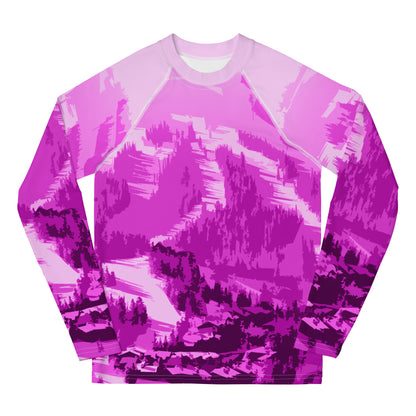 CS0028 - 03008 - Ski Slopes Print Youth Rash Guard (Pink)