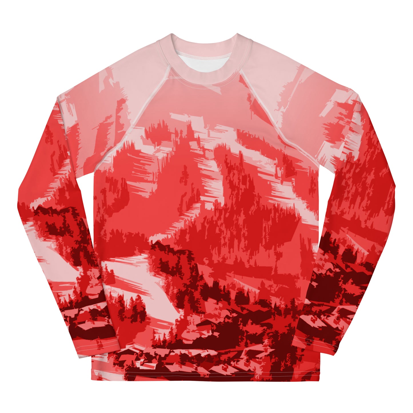 CS0028 - 03008 - Ski Slopes Print Youth Rash Guard (RED)