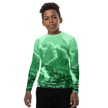 CS0028 - 03008 - Ski Slopes Print Youth Rash Guard (Green)